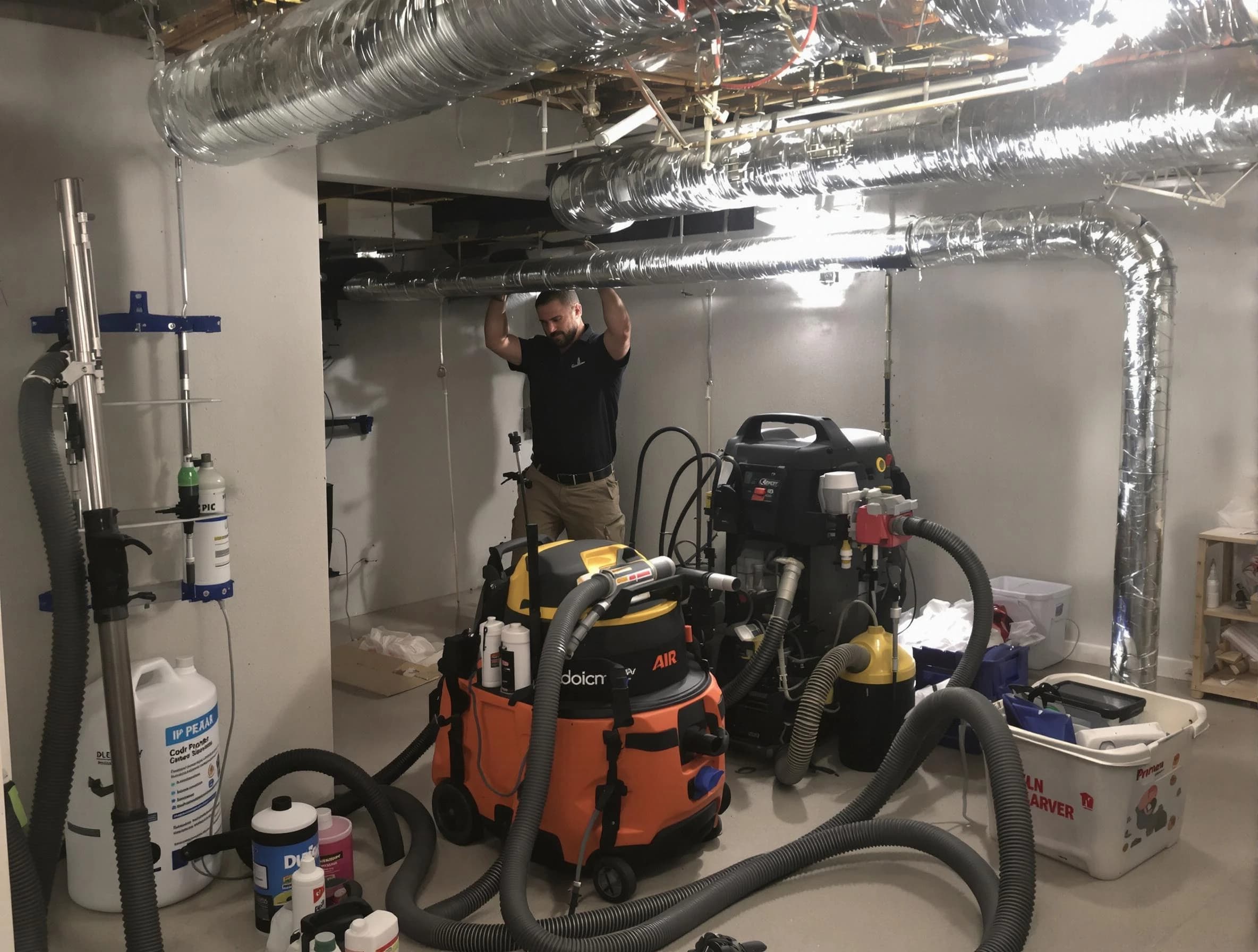 Arlington Air Duct Cleaning specialist performing professional mold removal from air ducts using safety equipment in Arlington