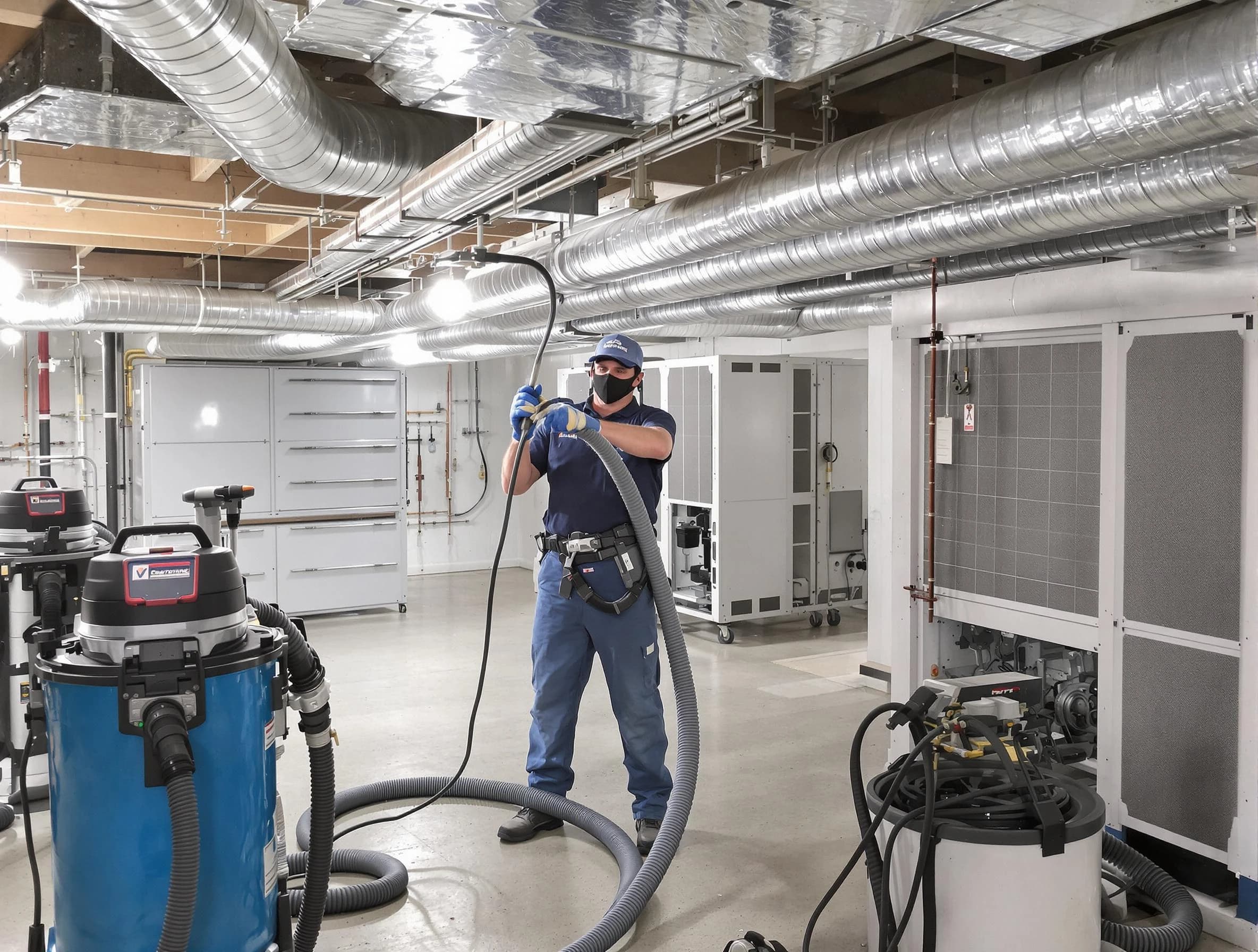 Arlington Air Duct Cleaning specialist performing thorough central air duct cleaning for improved system efficiency in Arlington