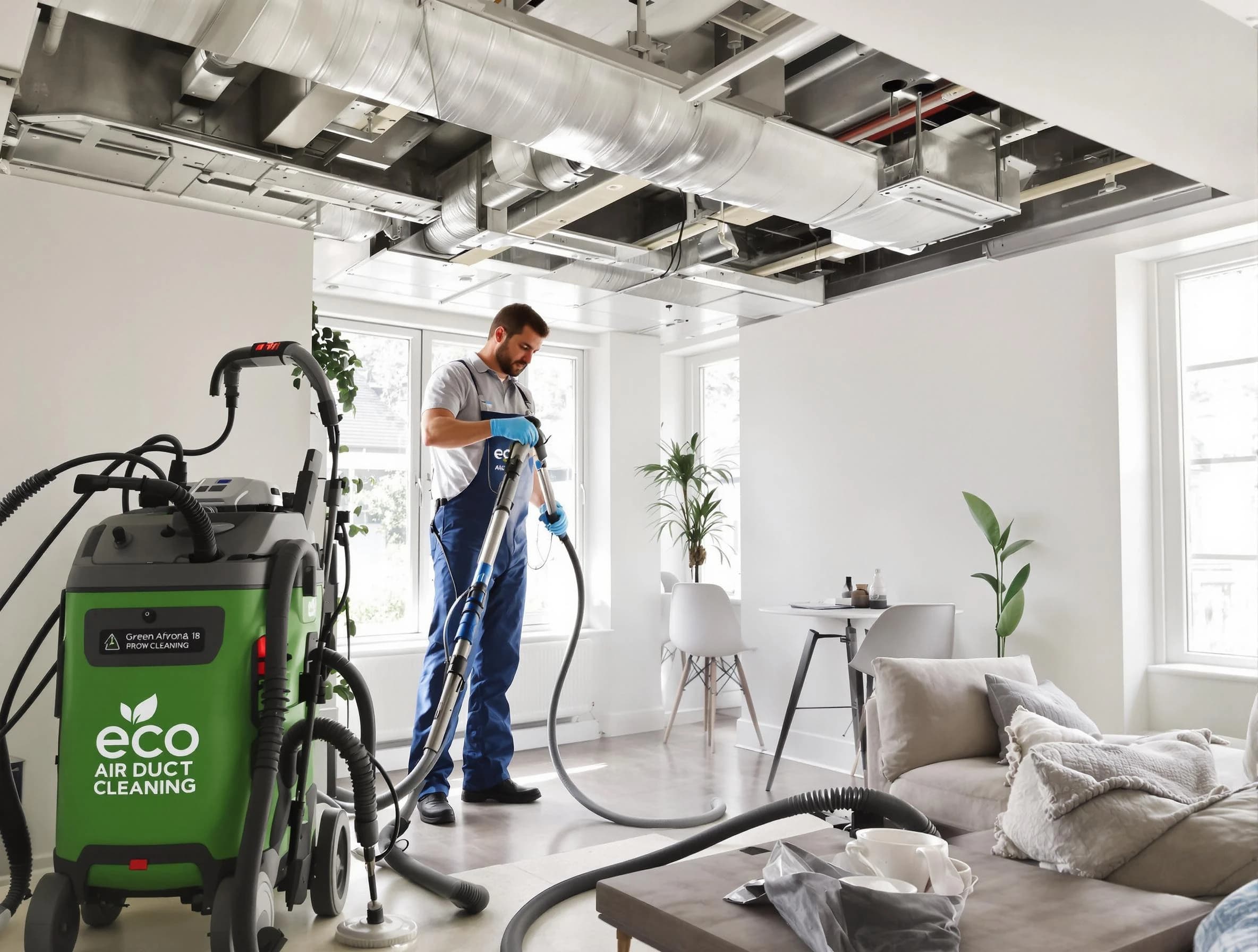 Arlington Air Duct Cleaning technician performing eco-friendly duct cleaning using sustainable methods in Arlington