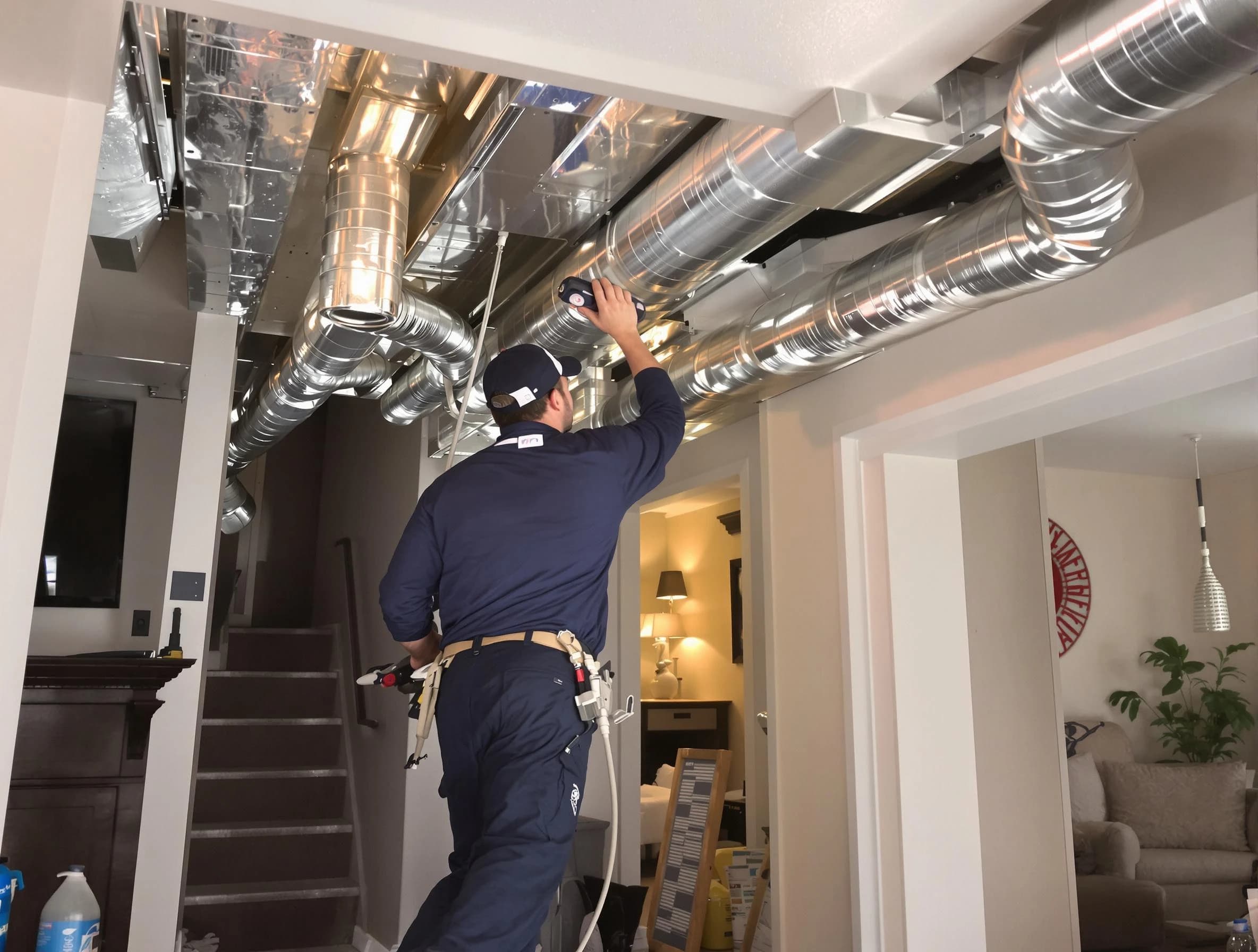 Arlington Air Duct Cleaning expert performing specialized duct cleaning in a mobile home in Arlington