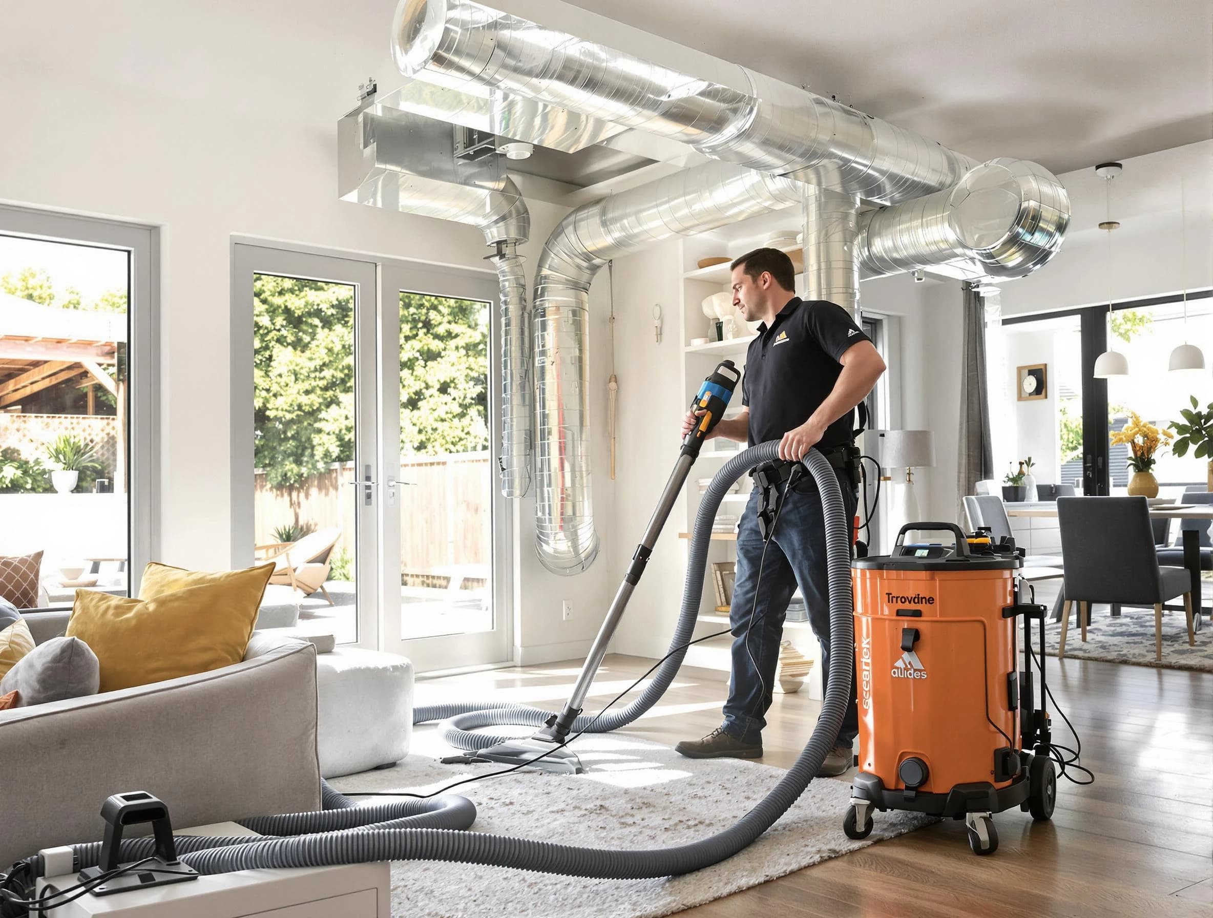Arlington Air Duct Cleaning specialist performing thorough residential duct cleaning using advanced equipment in Arlington