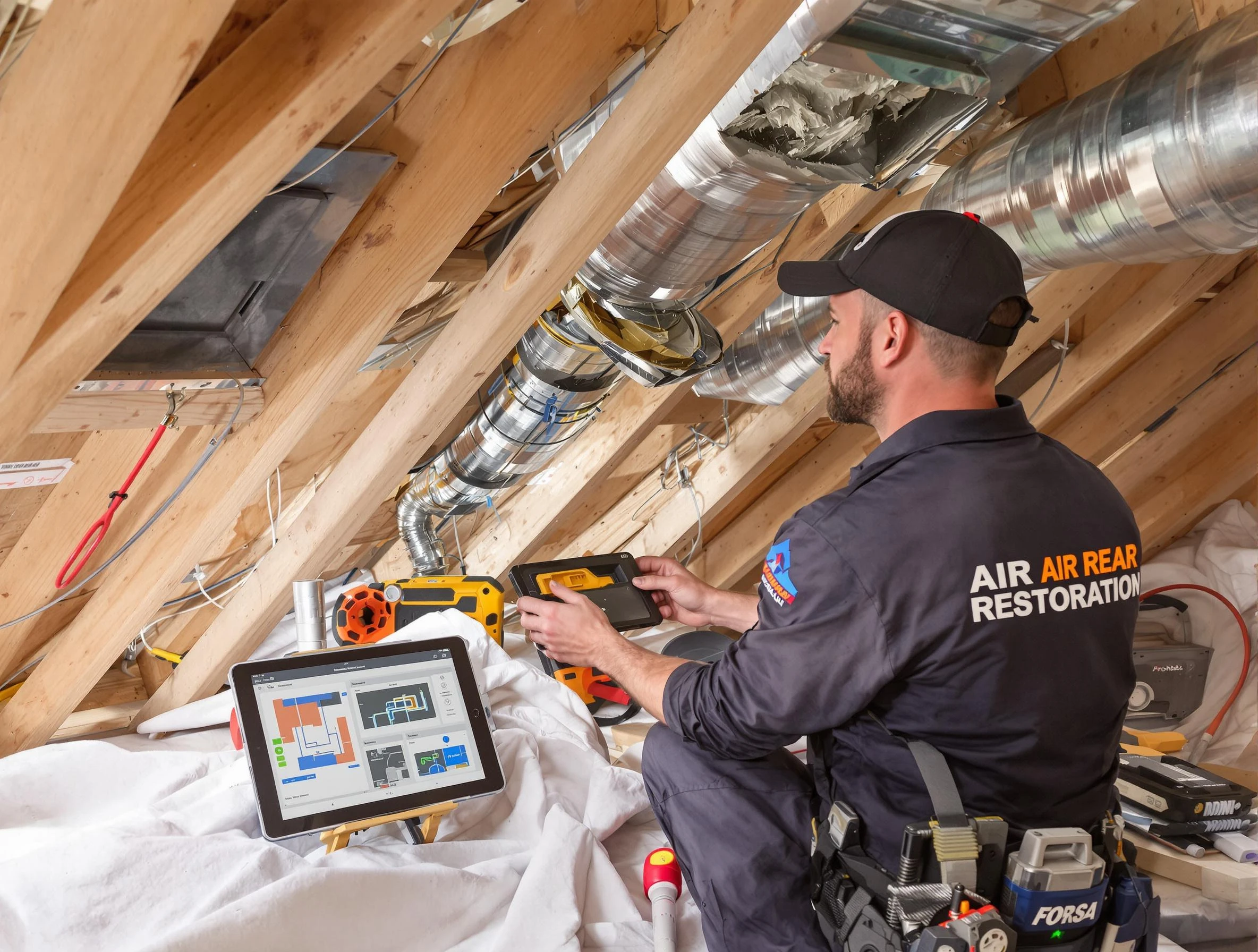Arlington Air Duct Cleaning technician performing precise duct repair work in Arlington