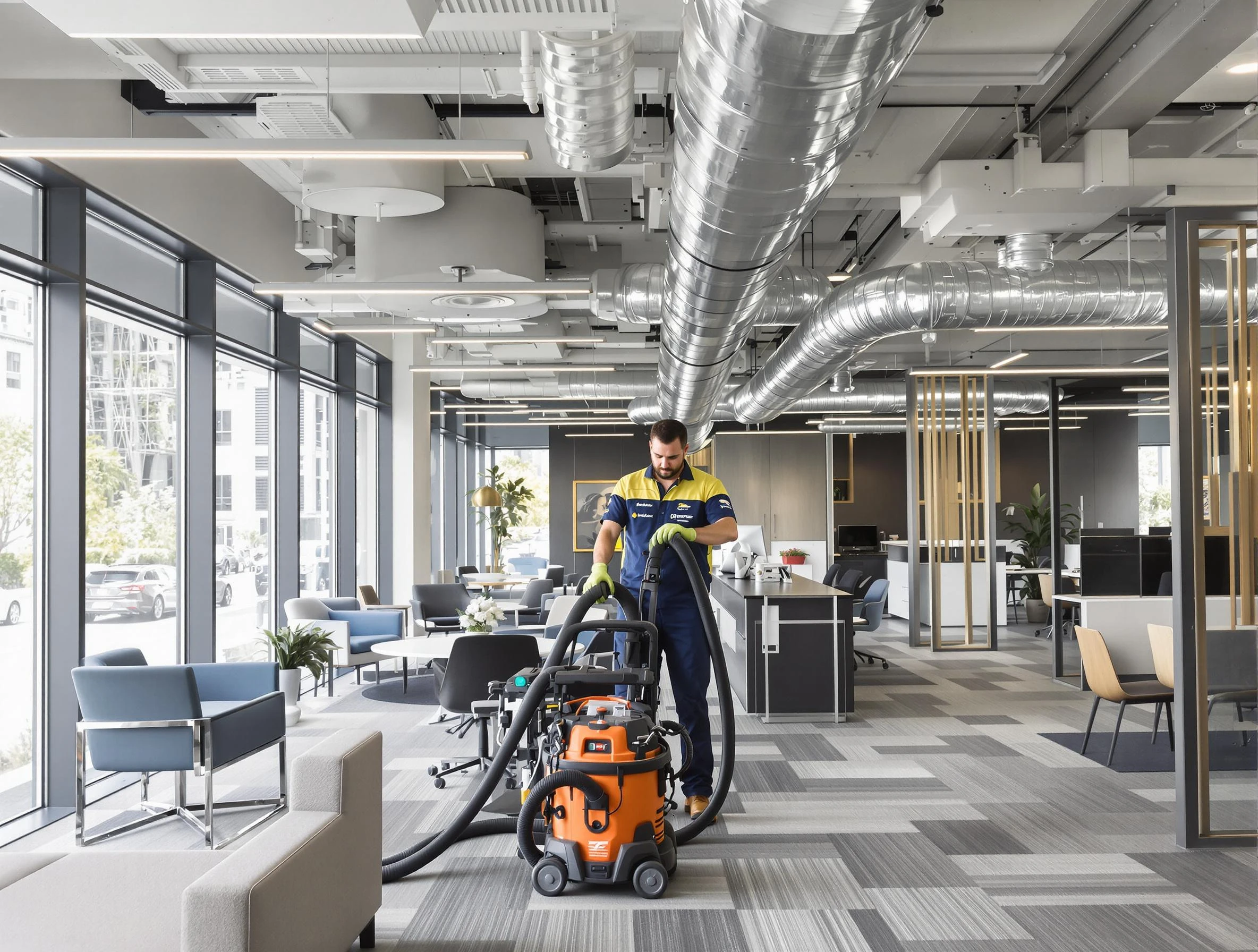 Arlington Air Duct Cleaning team performing thorough commercial duct cleaning at a Arlington business center