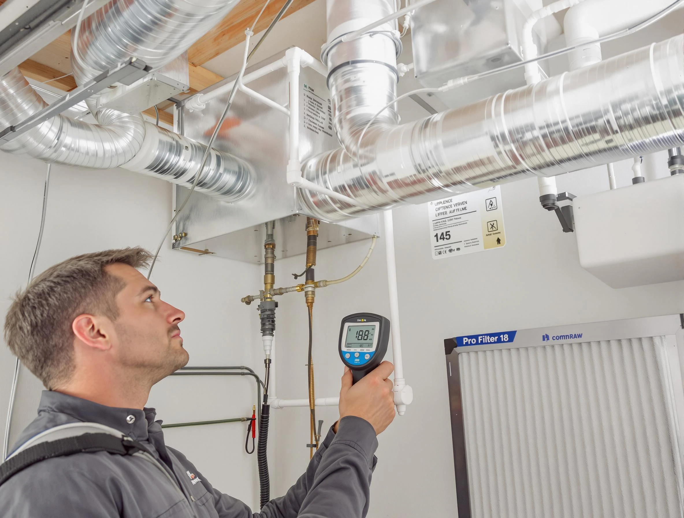 Arlington Air Duct Cleaning expert conducting detailed filter system inspection using diagnostic tools in Arlington