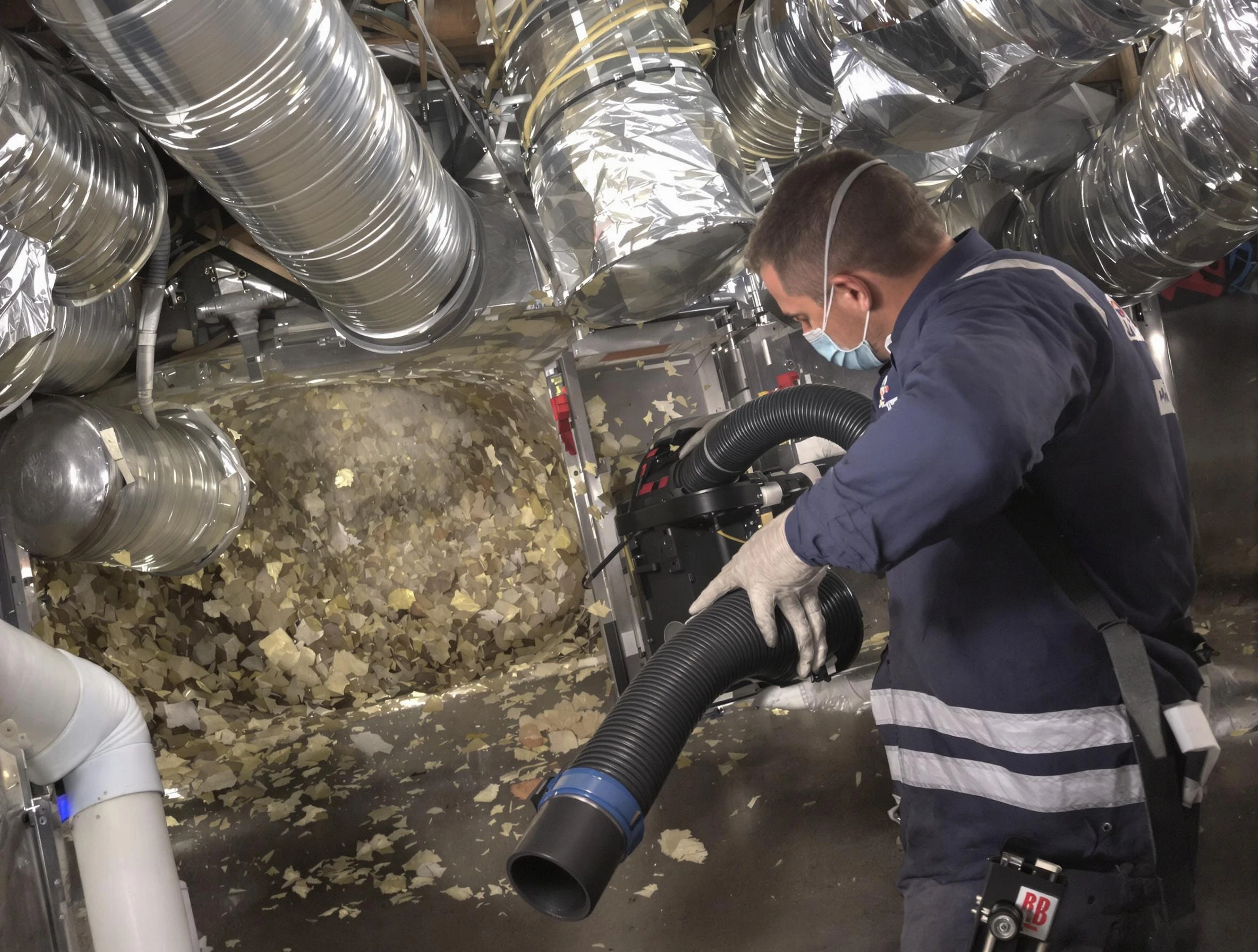 Arlington Air Duct Cleaning specialist operating negative pressure cleaning equipment for thorough duct maintenance in Arlington